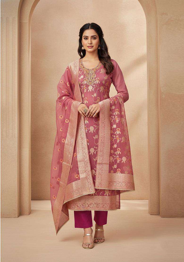 Pink Embroidery Silk Salwar Kameez - Indya