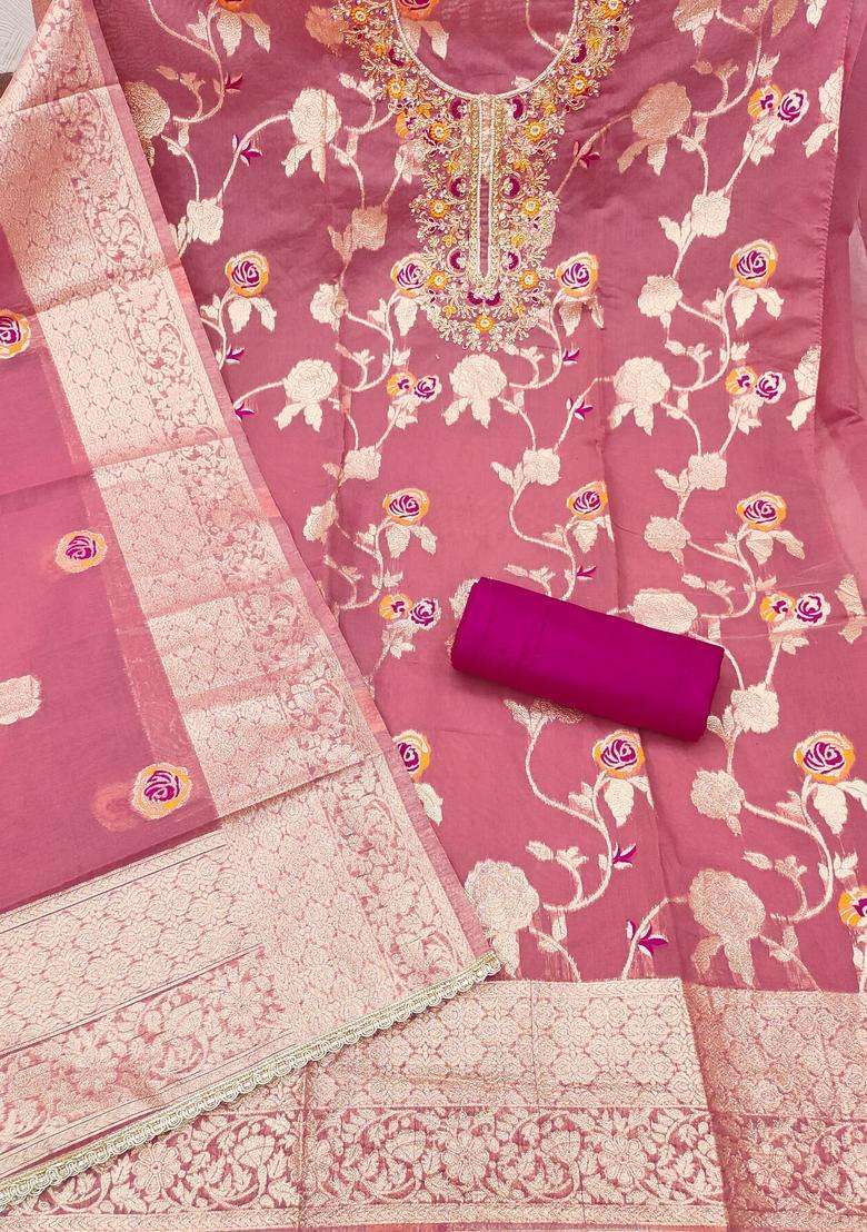 Pink Embroidery Silk Salwar Kameez - Indya
