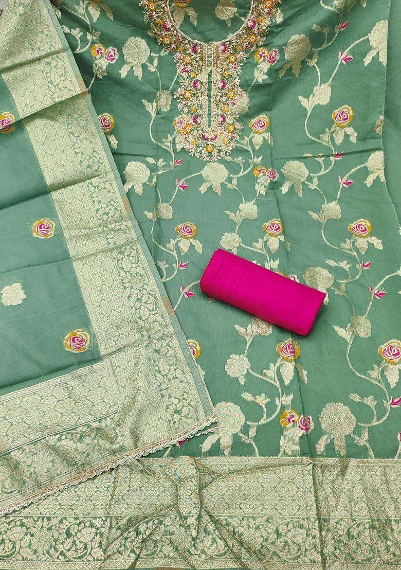 Light Green Embroidery Silk Salwar Kameez - Indya