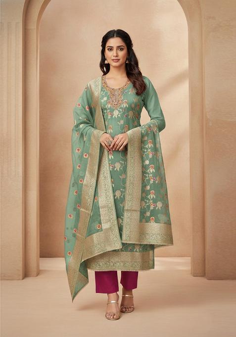 Light Green Embroidery Silk Salwar Kameez
