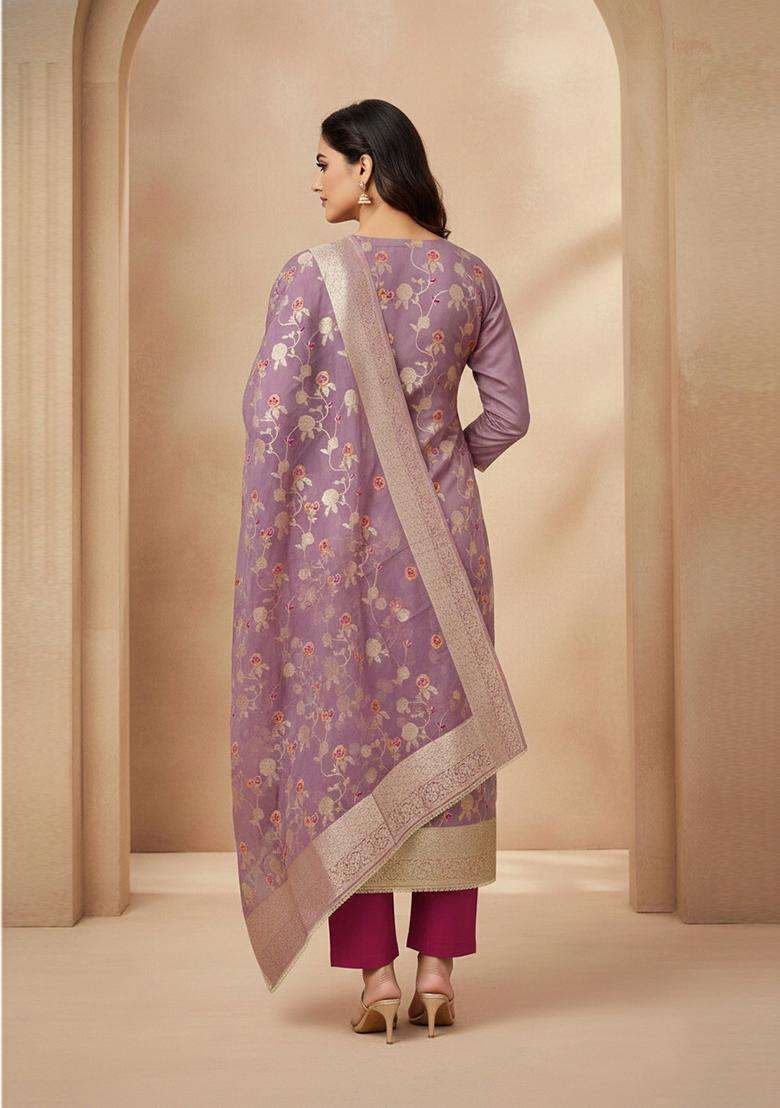 Lavender Embroidery Silk Salwar Kameez - Indya