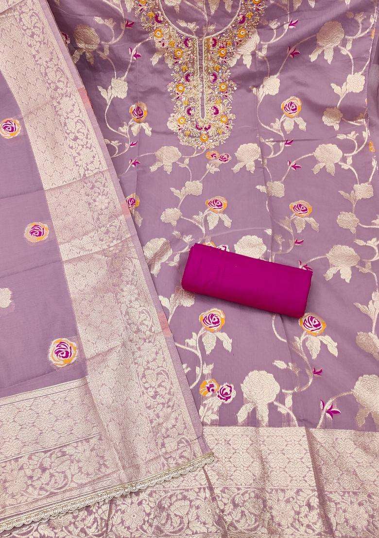 Lavender Embroidery Silk Salwar Kameez - Indya