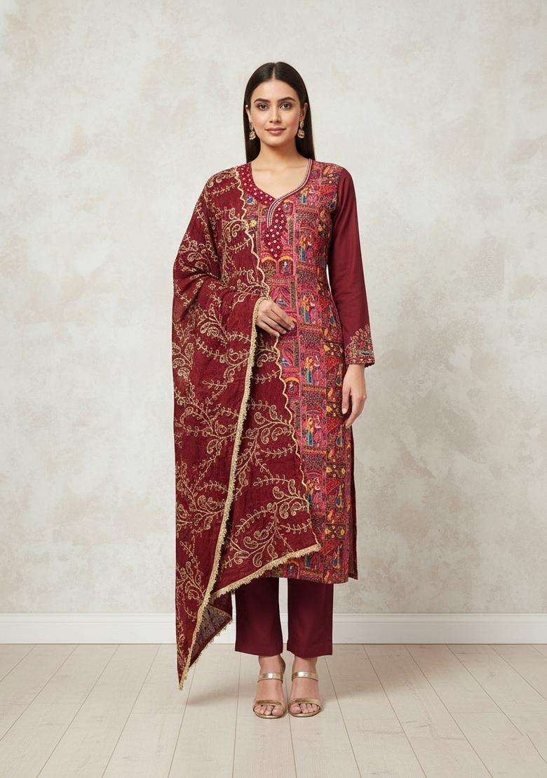Multicolor Embroidery Viscose Salwar Kameez - Indya