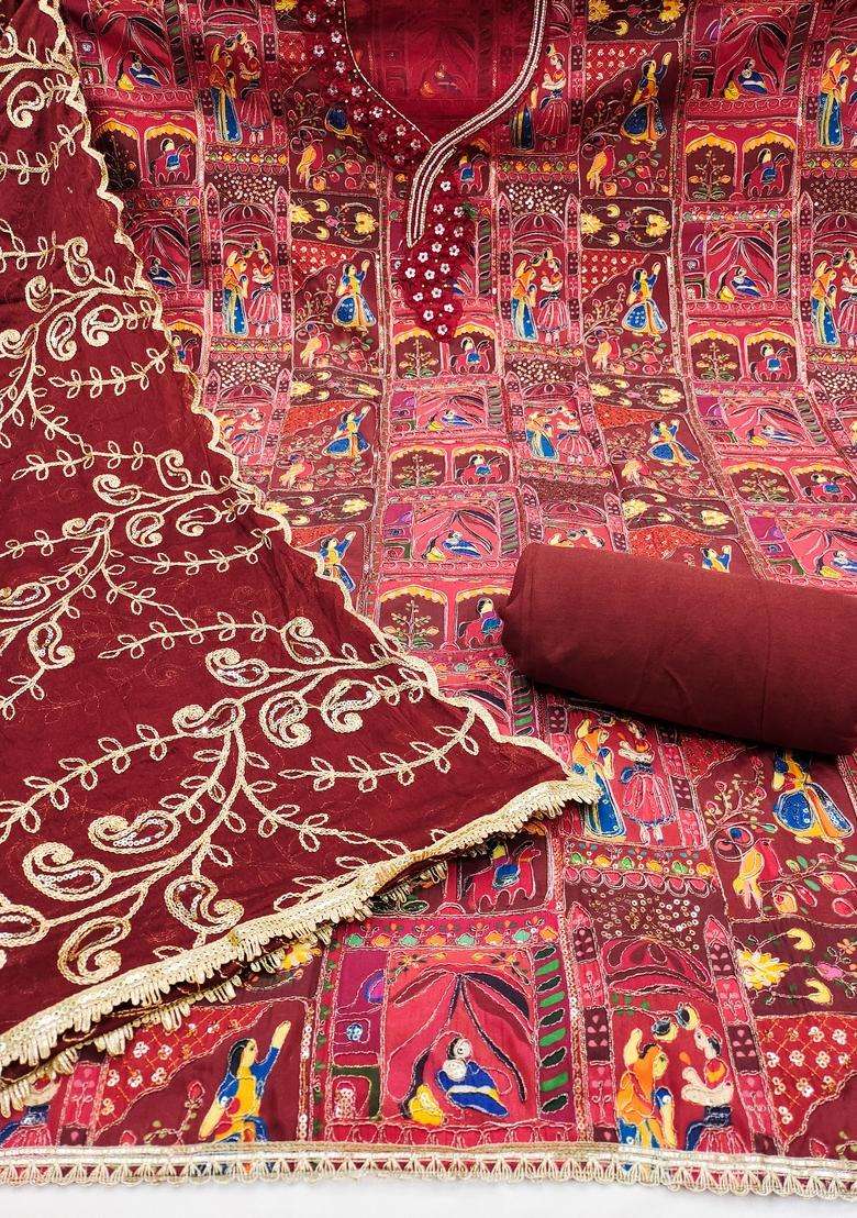 Multicolor Embroidery Viscose Salwar Kameez - Indya