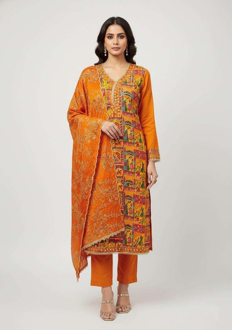 Multicolor Embroidery Viscose Salwar Kameez - Indya