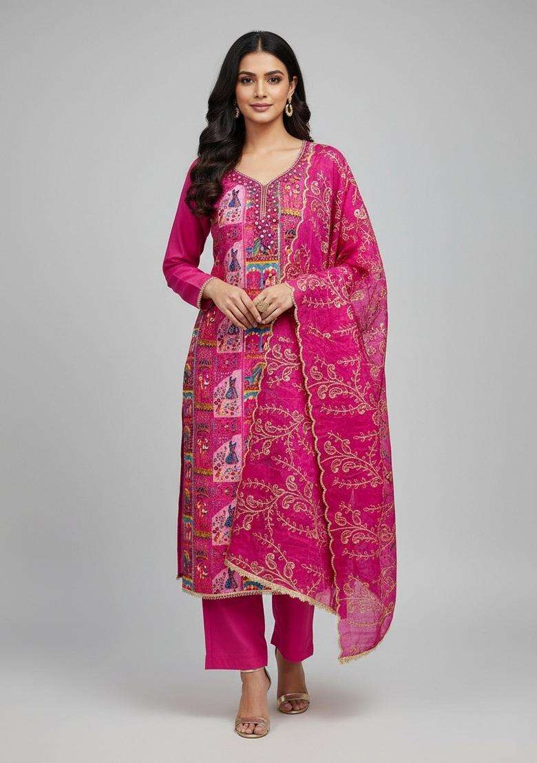 Multicolor Embroidery Viscose Salwar Kameez - Indya