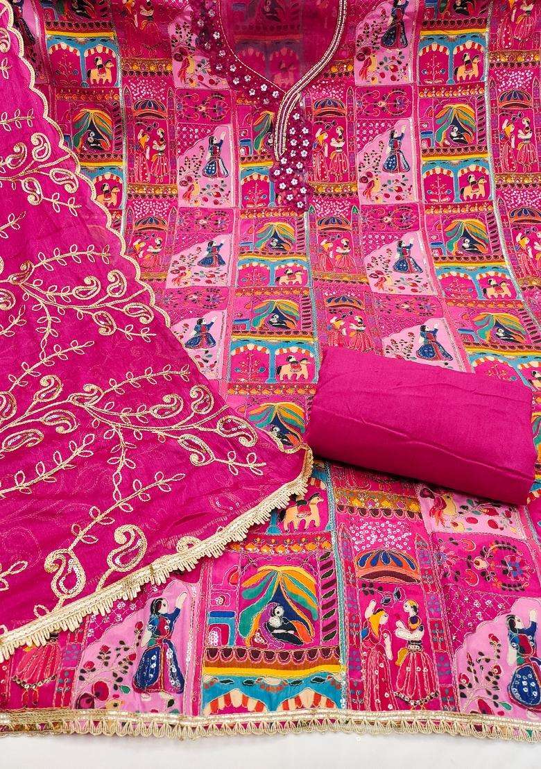 Multicolor Embroidery Viscose Salwar Kameez - Indya