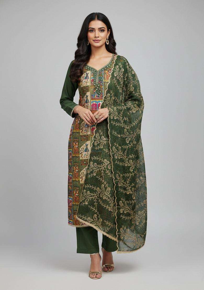 Multicolor Embroidery Viscose Salwar Kameez - Indya