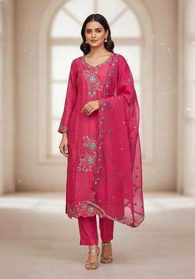 Pink Embroidery Viscose Salwar Kameez