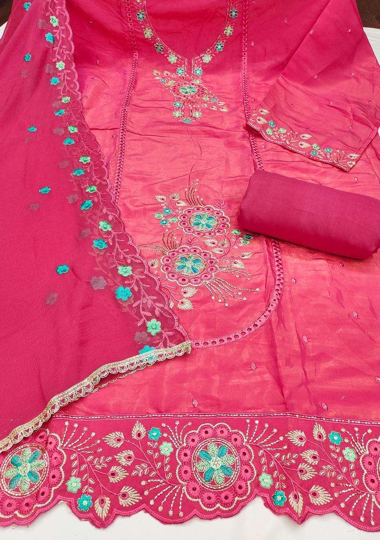 Pink Embroidery Viscose Salwar Kameez - Indya