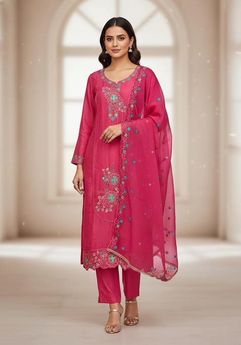 Pink Embroidery Viscose Salwar Kameez