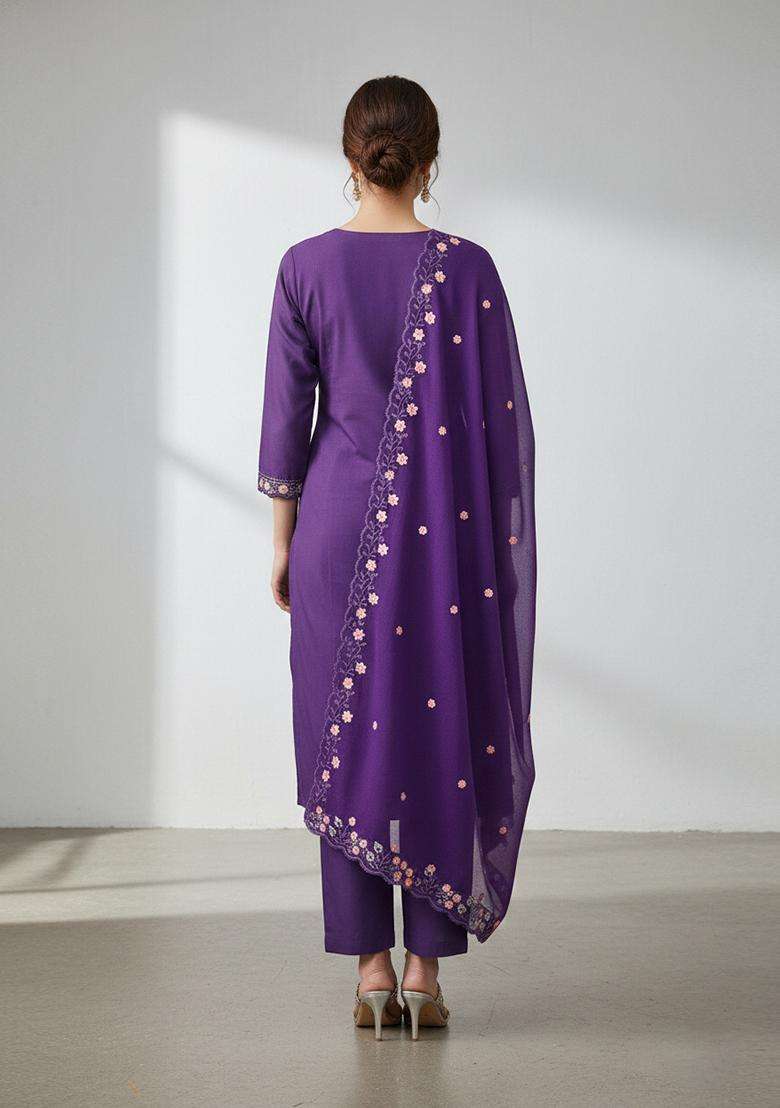 Purple Embroidery Viscose Salwar Kameez - Indya