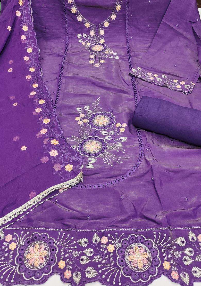 Purple Embroidery Viscose Salwar Kameez - Indya