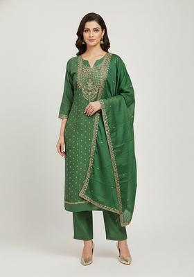 Light Green Embroidery Chanderi Salwar Kameez