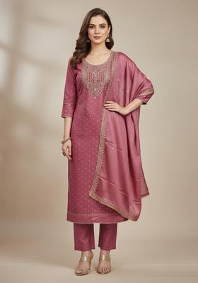 Pink Embroidery Chanderi Salwar Kameez
