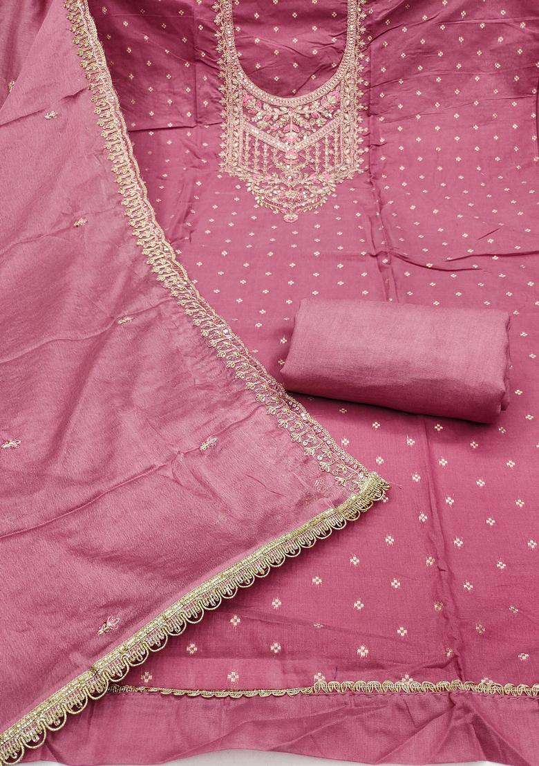 Pink Embroidery Chanderi Salwar Kameez - Indya