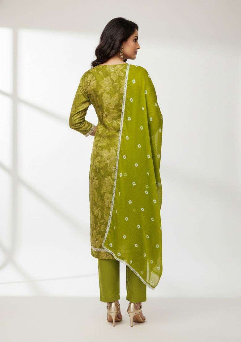 Green Embroidery Silk Salwar Kameez - Indya