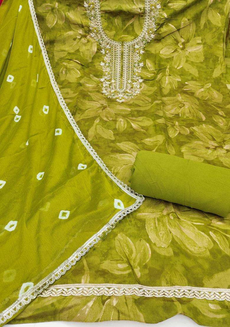 Green Embroidery Silk Salwar Kameez - Indya