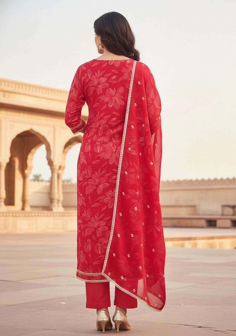 Red Embroidery Silk Salwar Kameez - Indya