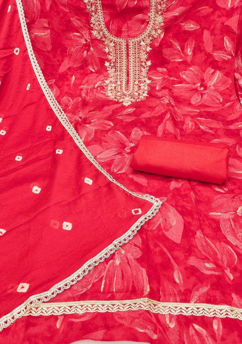 Red Embroidery Silk Salwar Kameez - Indya