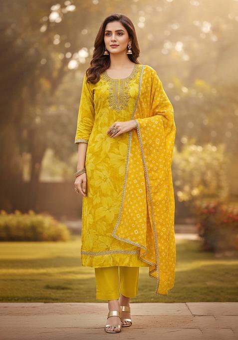 Yellow Embroidery Silk Salwar Kameez