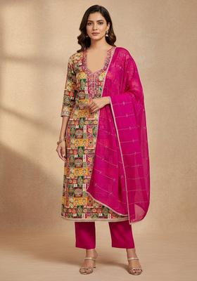 Multicolor Embroidery Silk Salwar Kameez