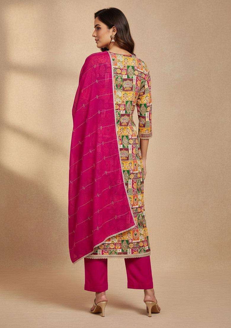 Multicolor Embroidery Silk Salwar Kameez - Indya