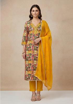Multicolor Embroidery Silk Salwar Kameez