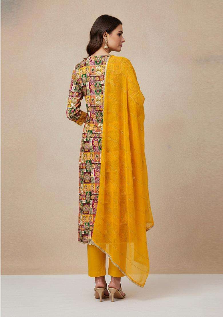Multicolor Embroidery Silk Salwar Kameez - Indya