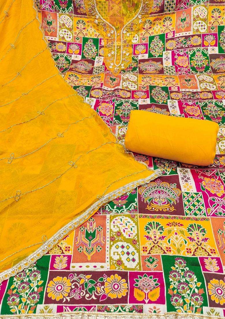 Multicolor Embroidery Silk Salwar Kameez - Indya