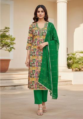Multicolor Embroidery Silk Salwar Kameez