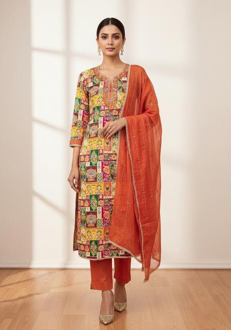 Multicolor Embroidery Silk Salwar Kameez