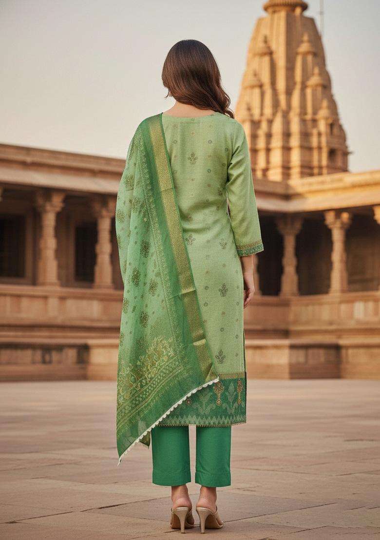 Light Green Embroidery Silk Salwar Kameez - Indya