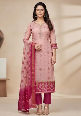 Pink Embroidery Silk Salwar Kameez