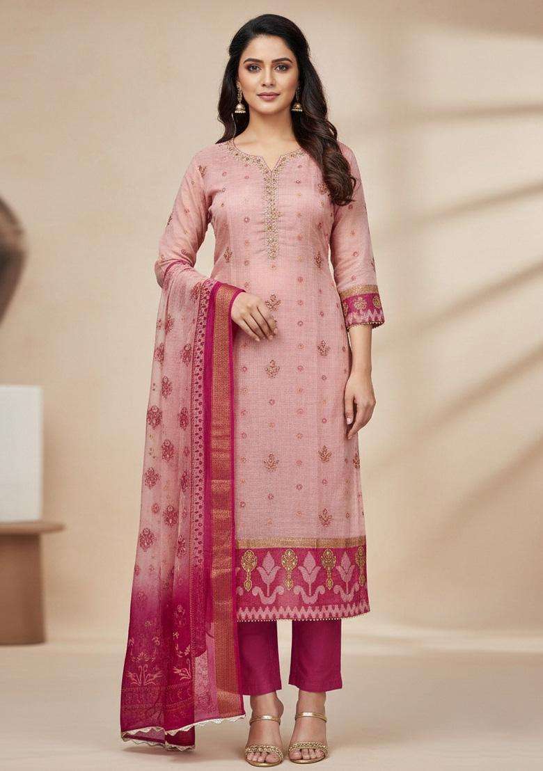 Pink Embroidery Silk Salwar Kameez - Indya