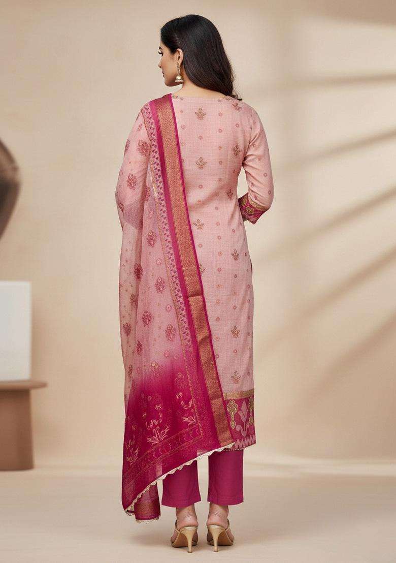 Pink Embroidery Silk Salwar Kameez - Indya