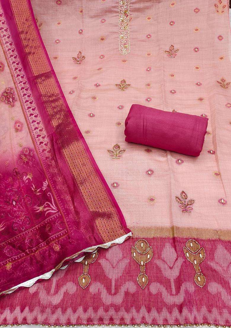 Pink Embroidery Silk Salwar Kameez - Indya