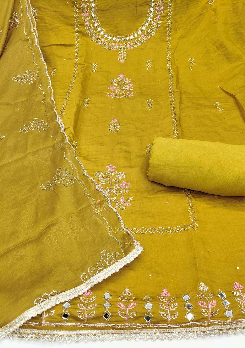Light Green Embroidery Silk Salwar Kameez - Indya