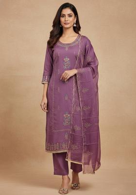 Lavender Embroidery Silk Salwar Kameez