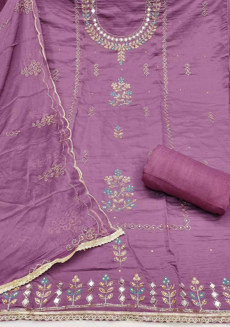 Lavender Embroidery Silk Salwar Kameez - Indya