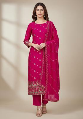 Pink Embroidery Silk Salwar Kameez