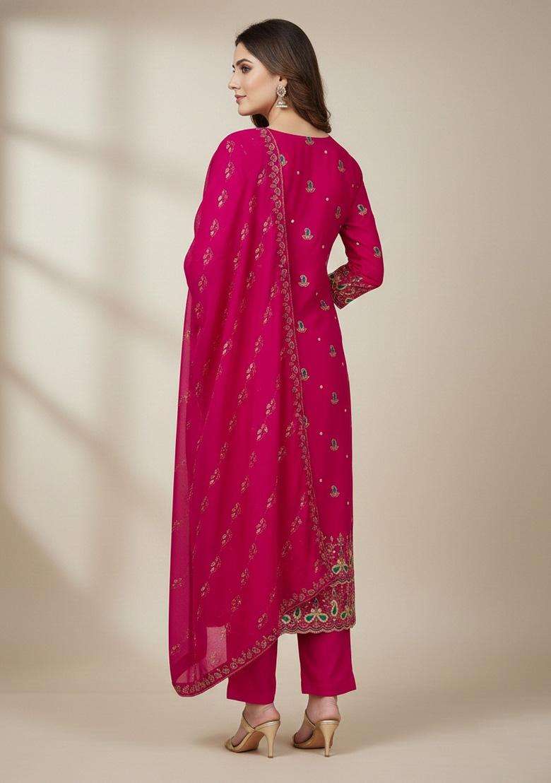 Pink Embroidery Silk Salwar Kameez - Indya