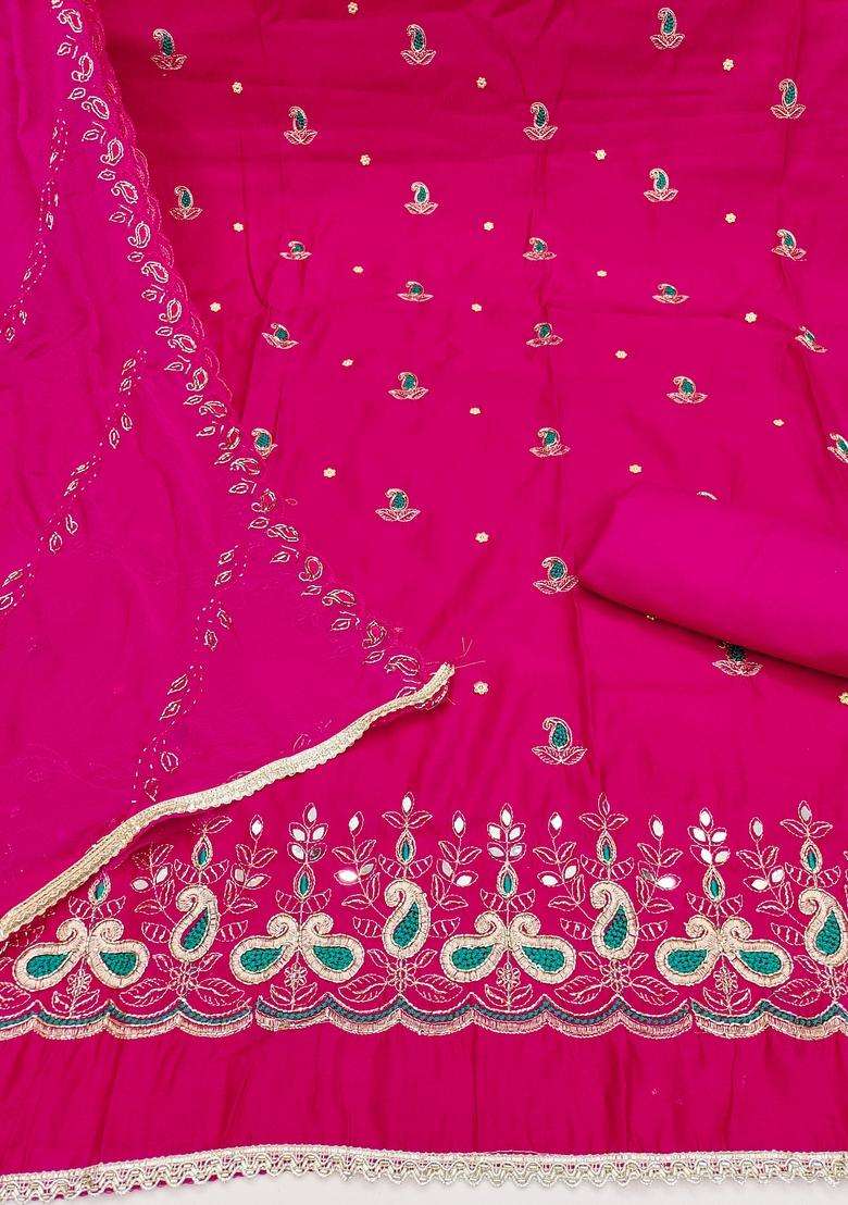 Pink Embroidery Silk Salwar Kameez - Indya