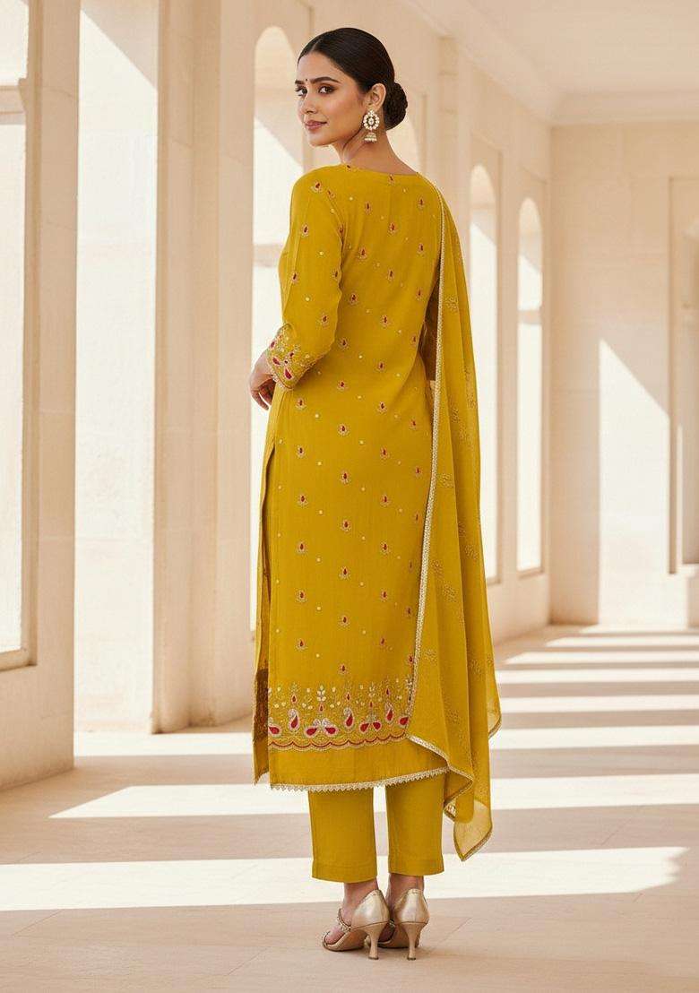 Light Green Embroidery Silk Salwar Kameez - Indya