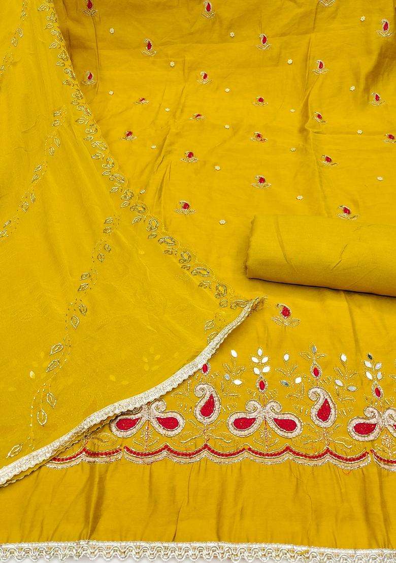 Light Green Embroidery Silk Salwar Kameez - Indya