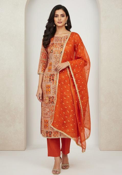 Multicolor Embroidery Silk Salwar Kameez