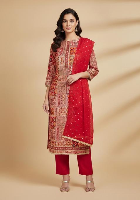 Multicolor Embroidery Silk Salwar Kameez