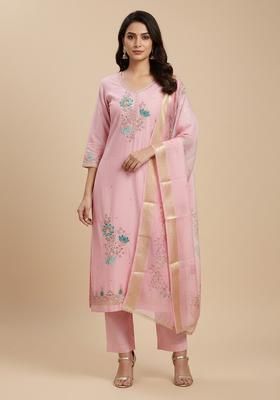Pink Embroidery Silk Salwar Kameez