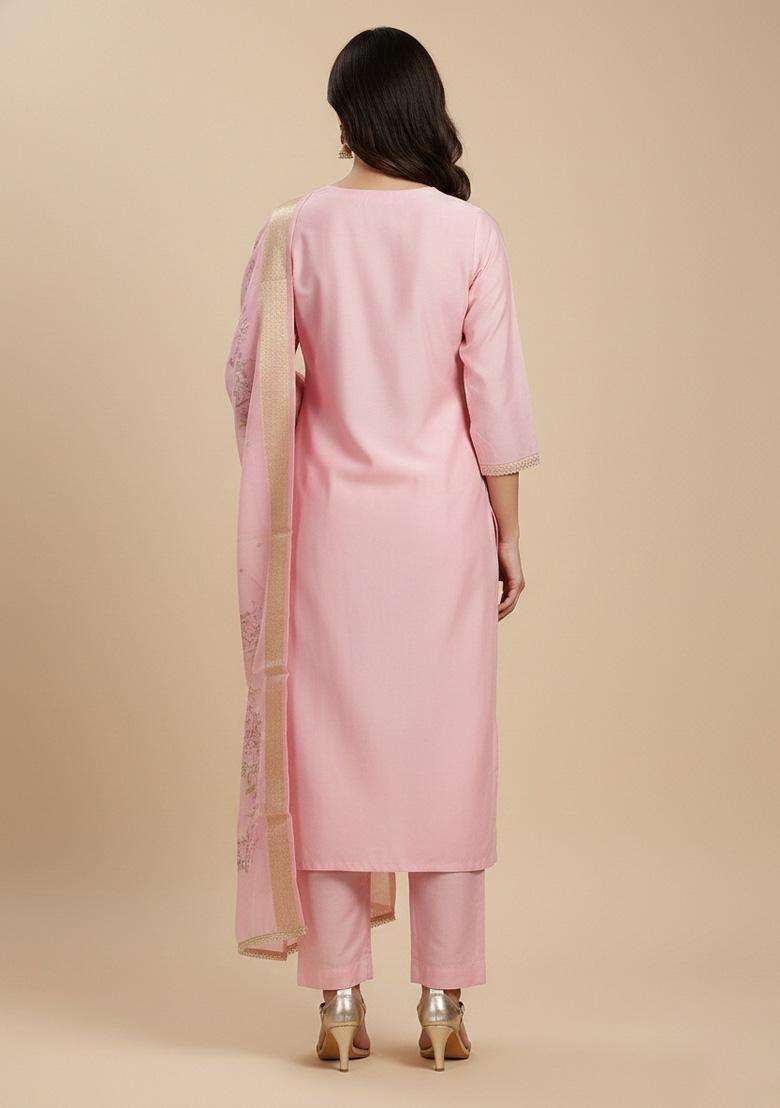 Pink Embroidery Silk Salwar Kameez - Indya