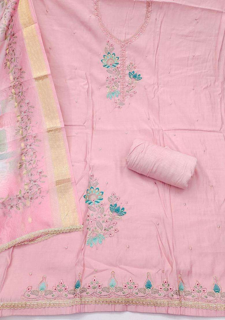 Pink Embroidery Silk Salwar Kameez - Indya